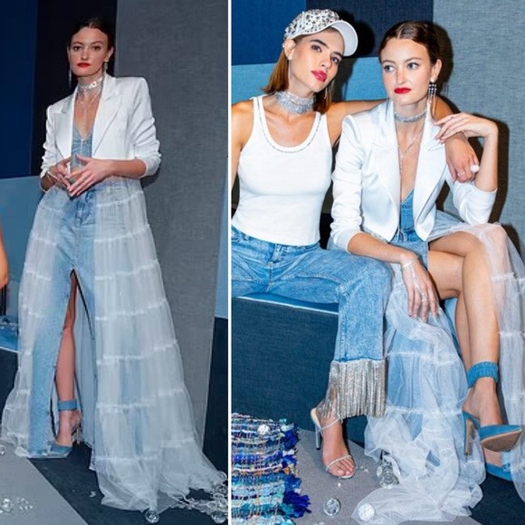 NWT ALICE + OLIVIA Everly Drama Tulle Maxi Blazer in White Size XS - Picture 3 of 17